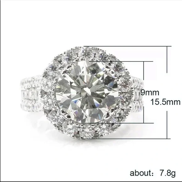 NEW 925 STERLING SILVER ROUND DIAMOND RING - Picture 7 of 7